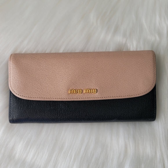 Miu Miu | Bags | Miu Miu Bicolor Madras Leather Bifold Long Wallet 